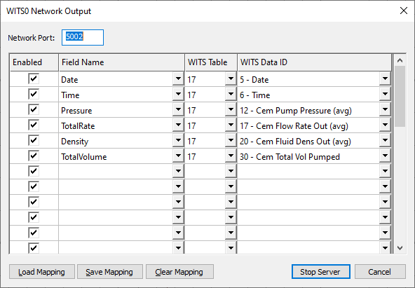 WITSO Network Output dialog