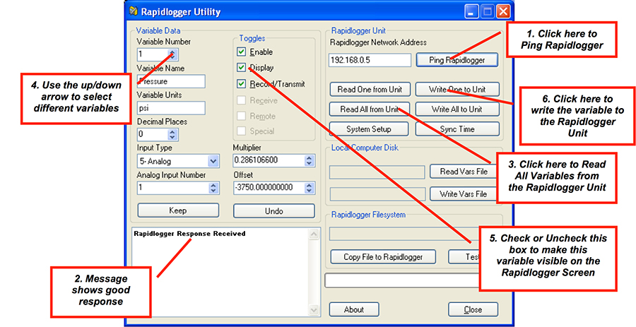 Figure 5: Using the Rapidlogger Utility