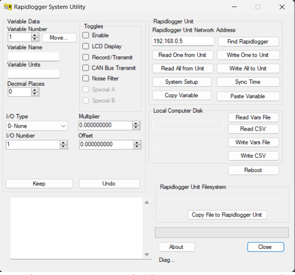 Figura 3: Pantalla de inicio del programa Rapidlogger Utility